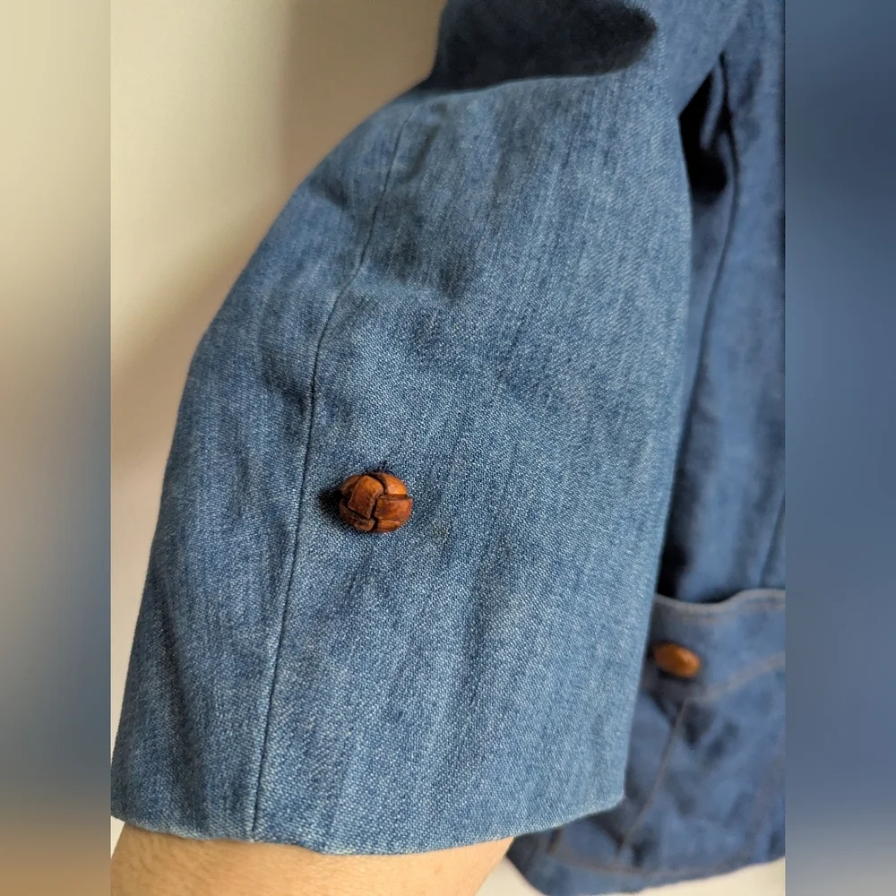 VINTAGE LEE Retro Light Wash Cotton Minimalist Simple Breasted Blazer Size Large - Picture 8 of 16
